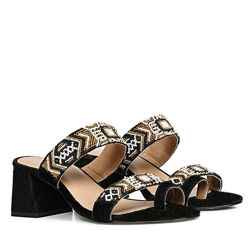 Fashion Forward: Saint Devlin Hand-Embroidered Black Leather Block Heels