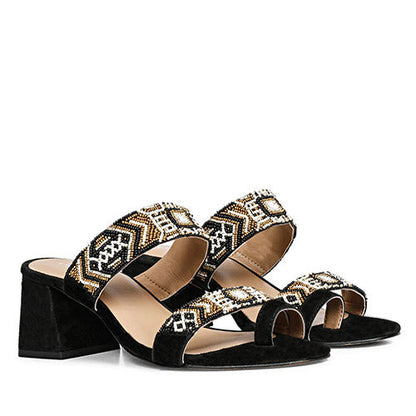 Fashion Forward: Saint Devlin Hand-Embroidered Black Leather Block Heels