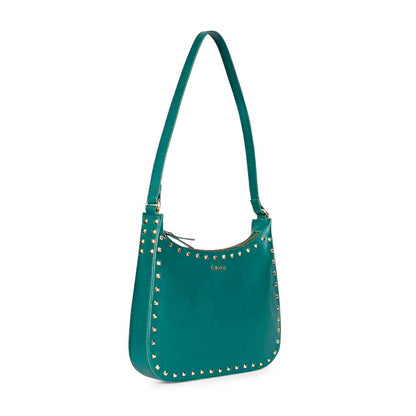 Favore Green Leather Structured Shoulder Bag