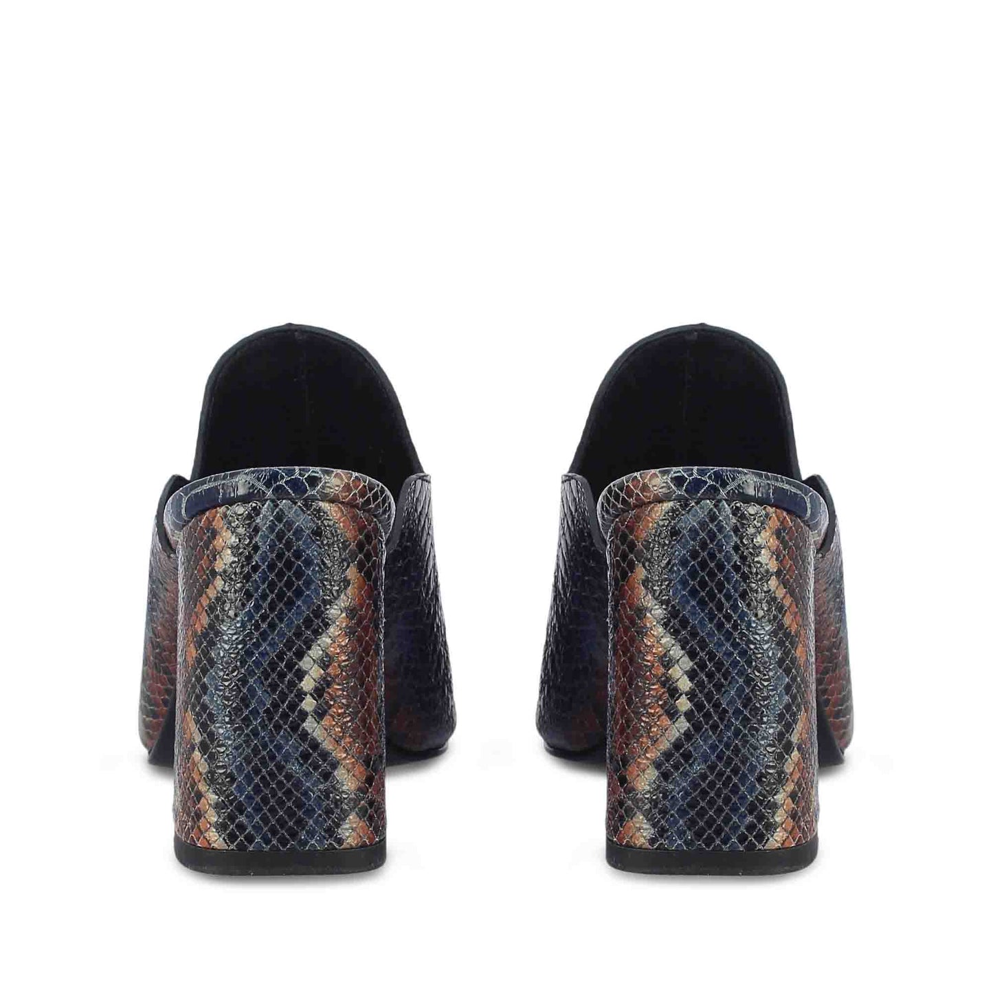 Saint Fiona Snake Print Leather Block Heels: Handcrafted elegance with a touch of wild charm. Elevate your style effortlessly.