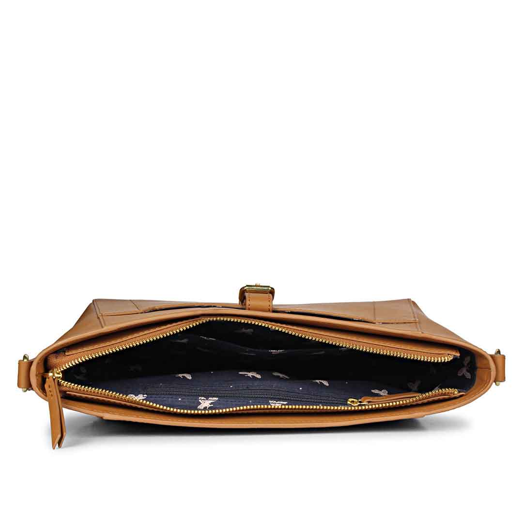 Favore Tan Women Leather Structured Sling Bag