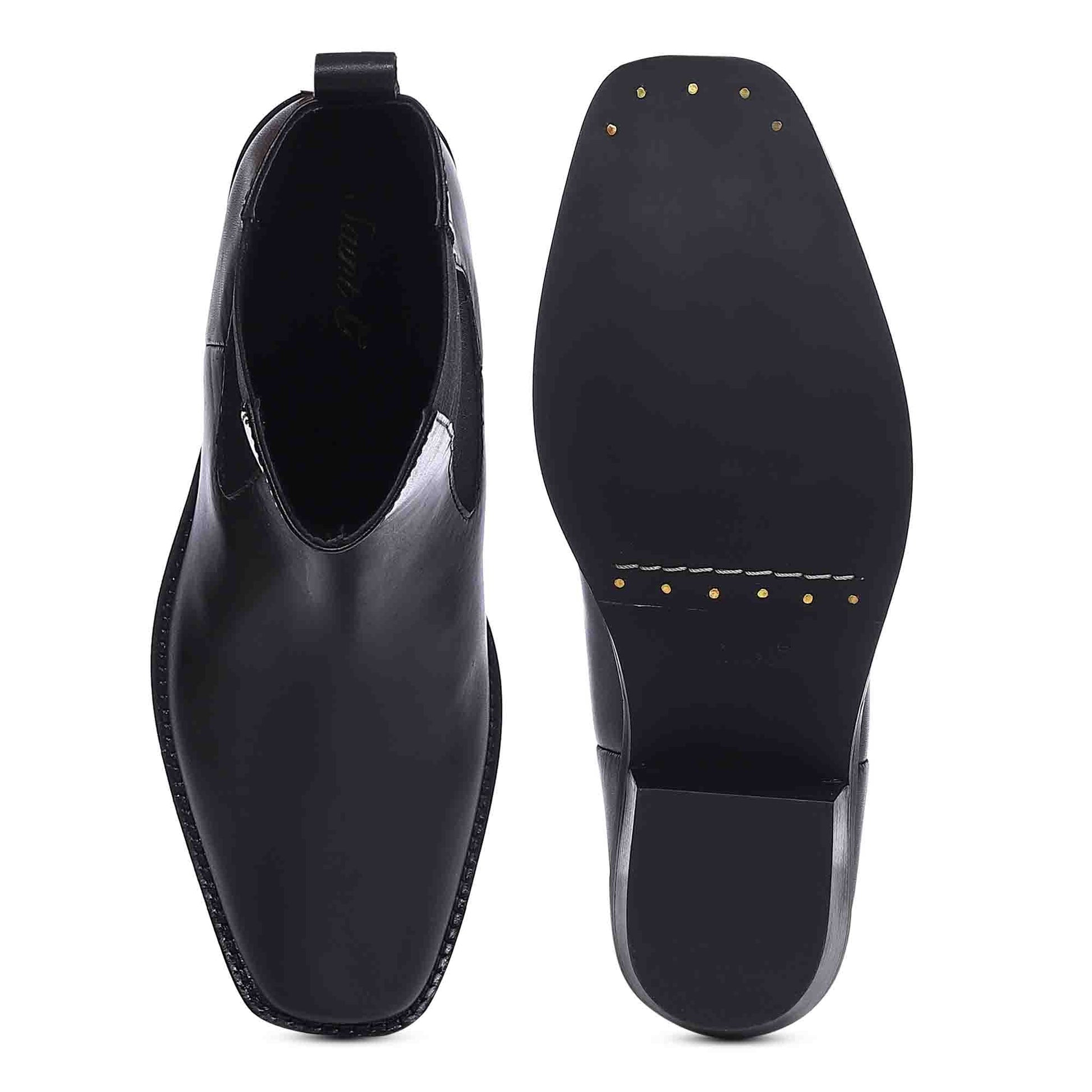 Saint Theresa High Ankle Black Leather Boots with Decorative Buckle – Stylish and chic footwear for a bold and confident look
