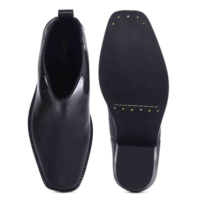 Saint Theresa High Ankle Black Leather Boots with Decorative Buckle – Stylish and chic footwear for a bold and confident look