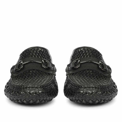 Saint Aurora Black Handwoven Leather Horsebit Loafers