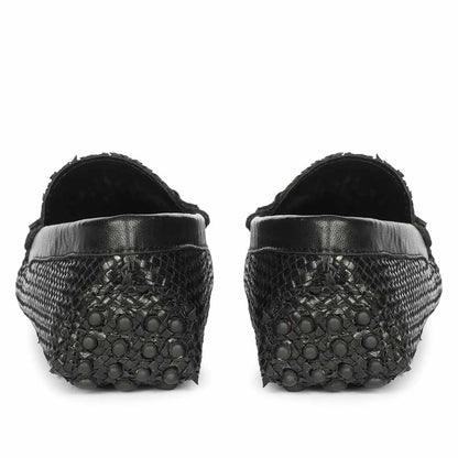 Saint Aurora Black Handwoven Leather Horsebit Loafers