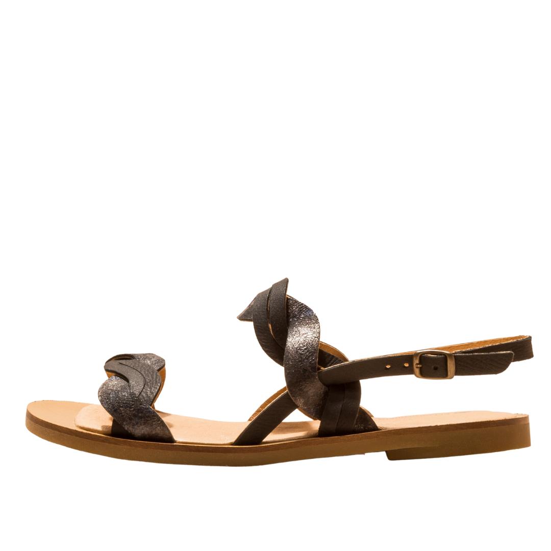 El Naturalista Carbon Embellished Leather Block Sandals with Buckle