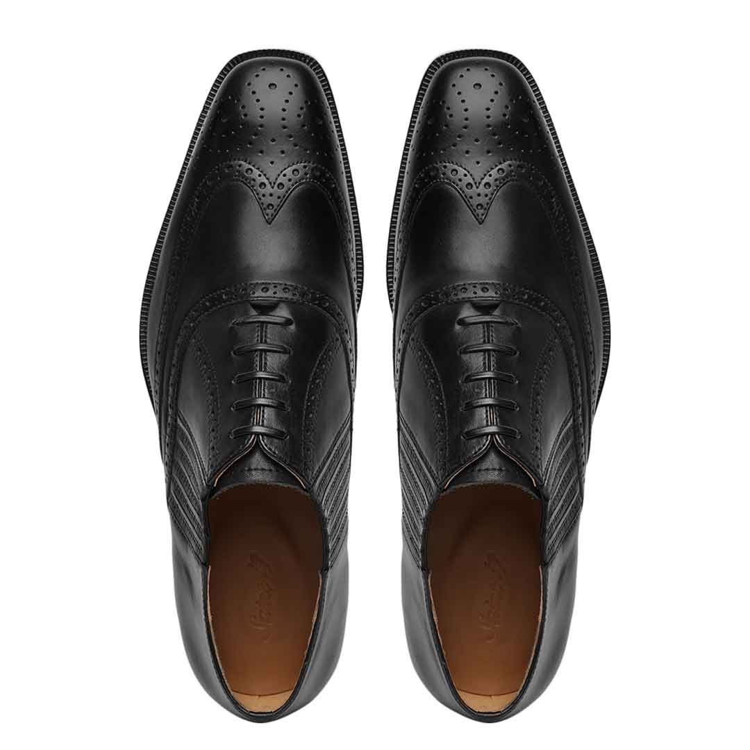 Saint Vincenzo Black Leather Square Toe Lace Up Décor Shoes