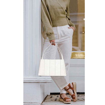 Favore White Leather Structured Handheld Bag