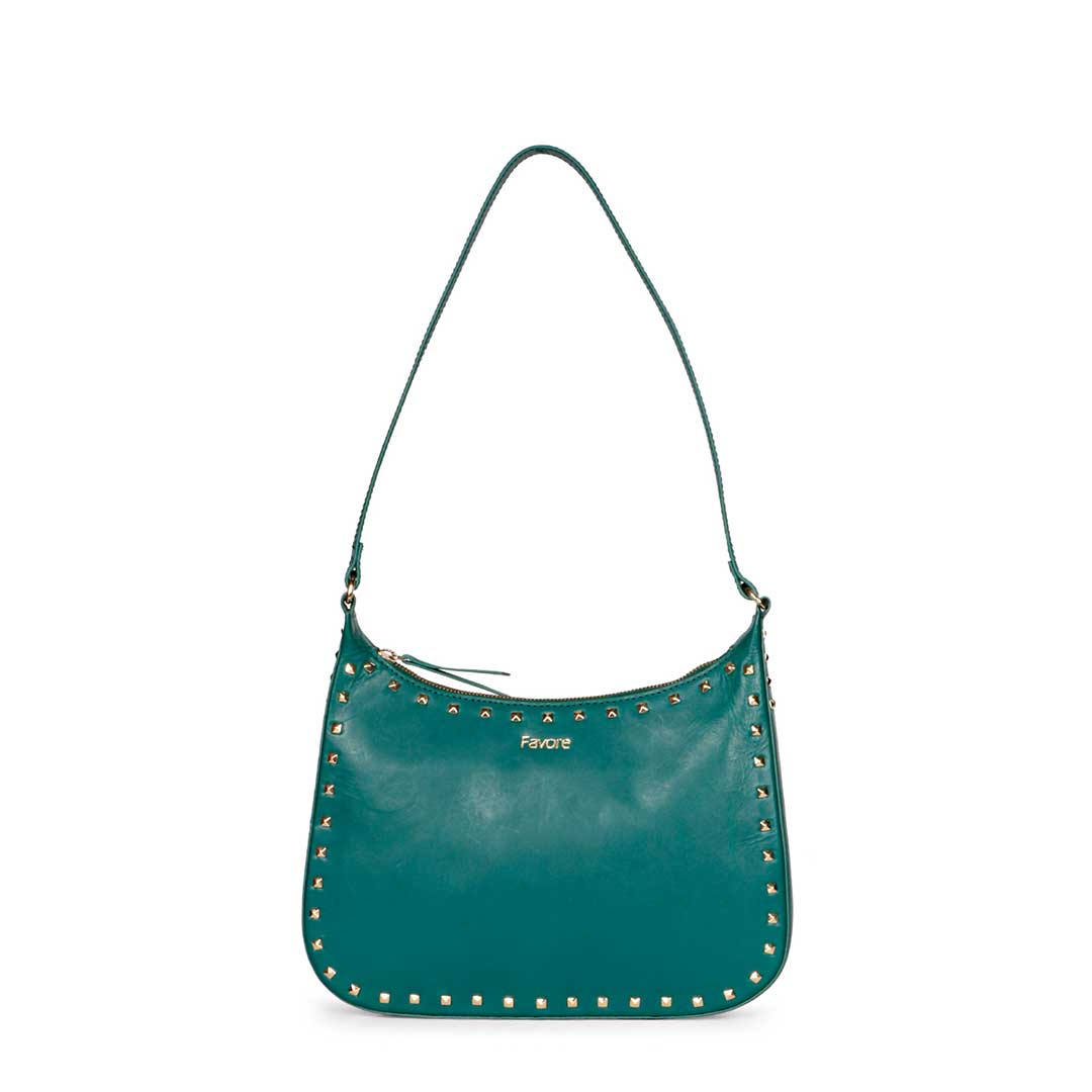 Favore Green Leather Structured Shoulder Bag