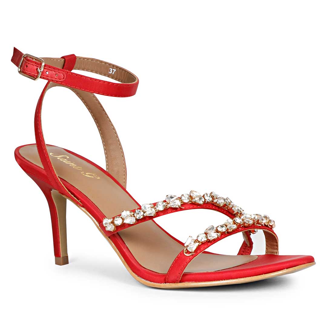 Saint Isla Stone Embellished Straps Red Stilettos