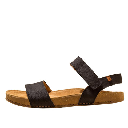 El Naturalista Black Embellished Leather Block Sandals with Buckle