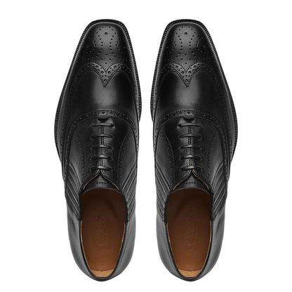 Saint Vincenzo Black Leather Square Toe Lace Up Décor Shoes