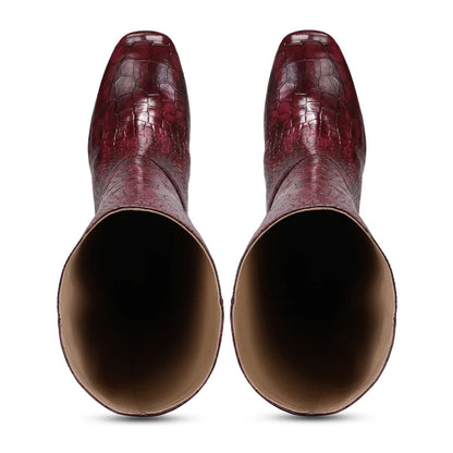 Saint Emily Burgundy Croco Vegan Leather Knee High Boots - SaintG India