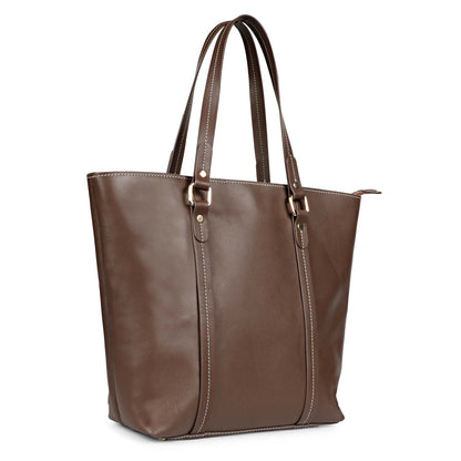 Favore Brown Textured Leather Oversized Shopper Shoulder Bag
