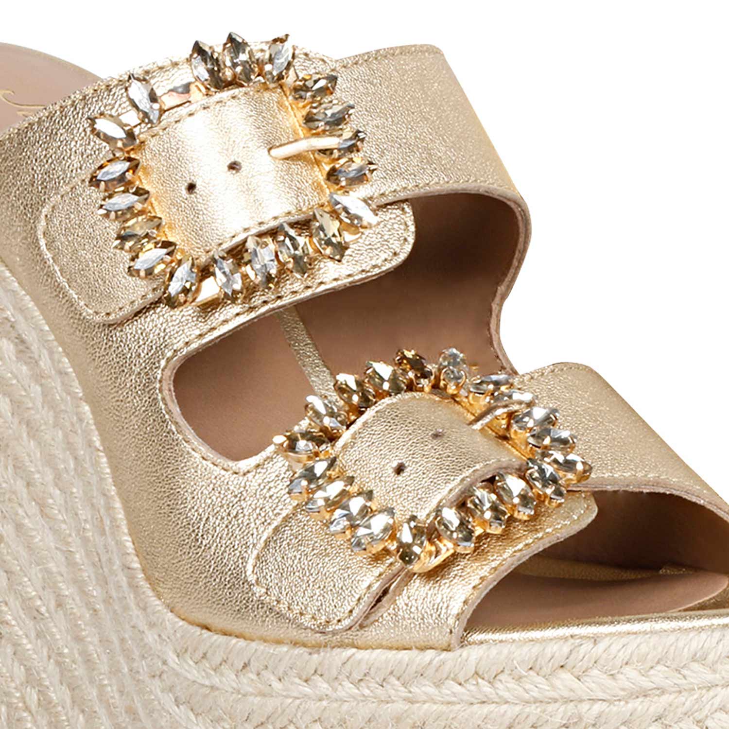 Trendy Gold Wedge - Saint Floriana Stone Detail on Metallic Leather