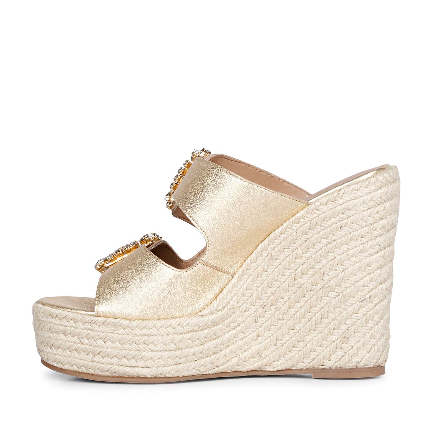 Trendy Gold Wedge - Saint Floriana Stone Detail on Metallic Leather