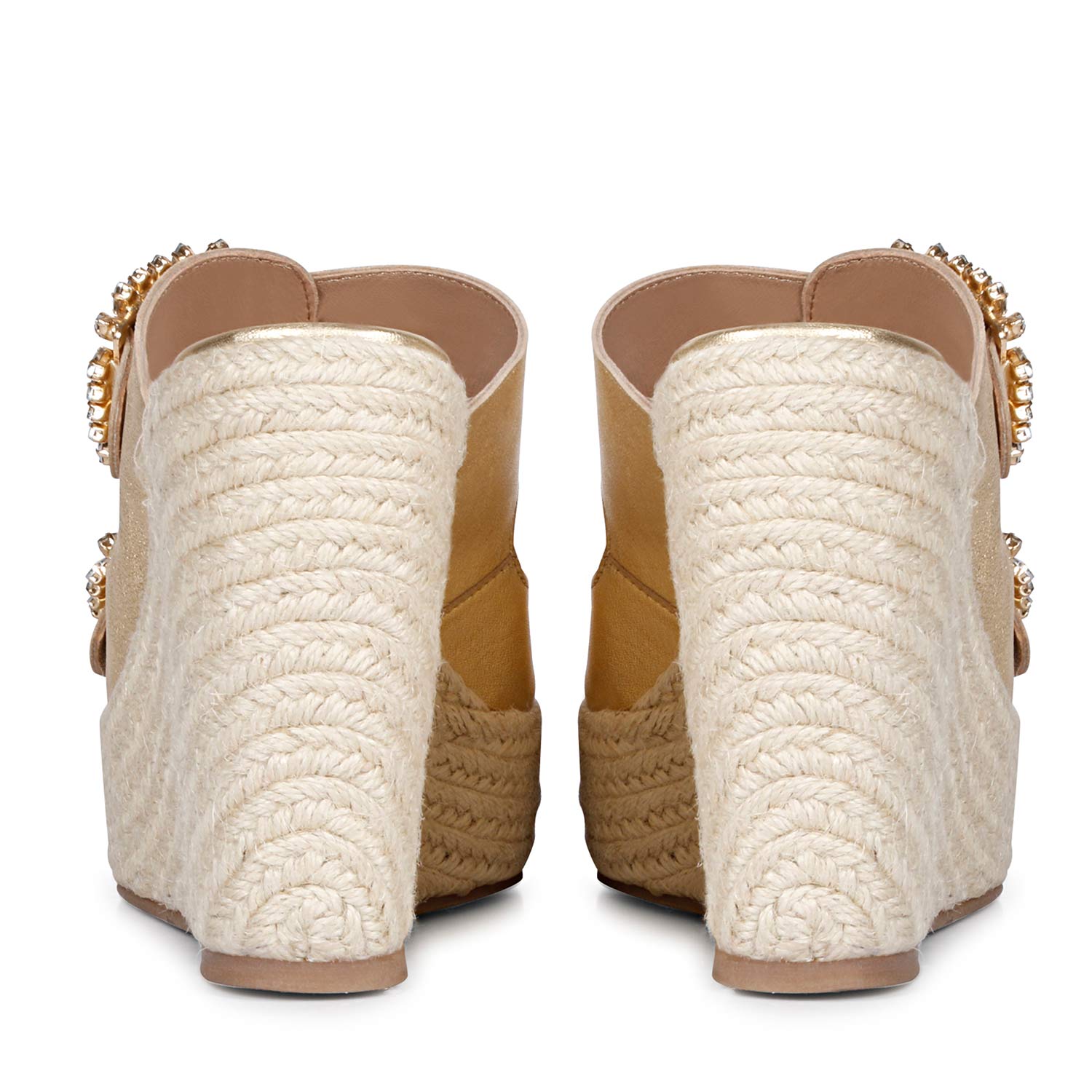 Trendy Gold Wedge - Saint Floriana Stone Detail on Metallic Leather