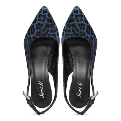 Saint Verona Blue Leopard Print Leather Kitten Stiletto Heels