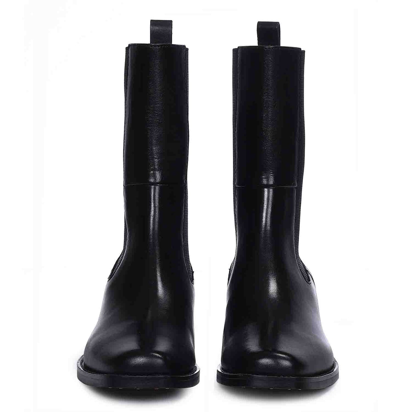 Saint Theresa High Ankle Black Leather Boots with Decorative Buckle – Stylish and chic footwear for a bold and confident look