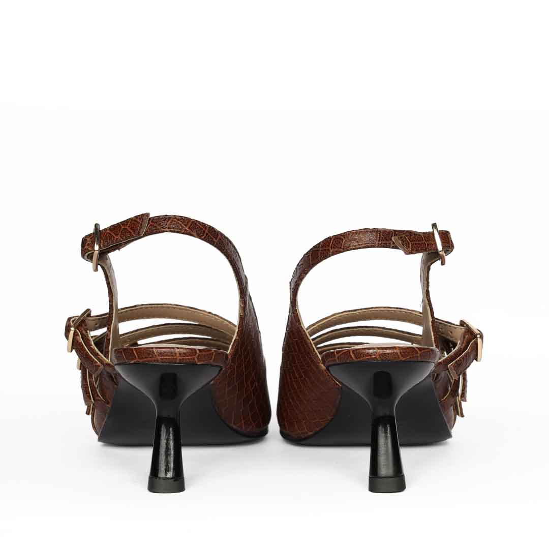 Saint Kayla Buckle Straps Brown Croc Embossed Leather Pumps