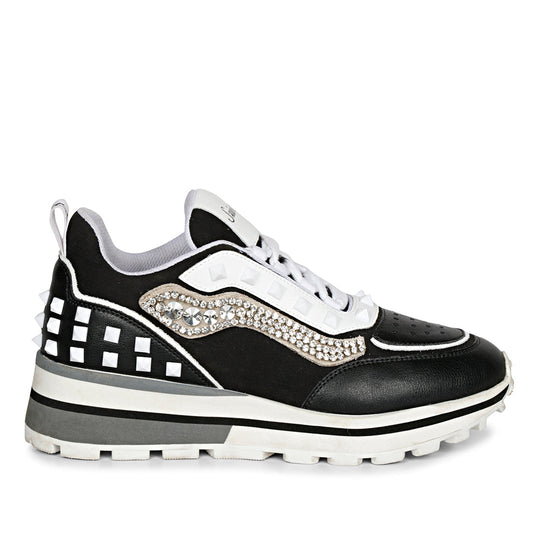 Whitesta Ginevra White Black Grey Leather Sneakers
