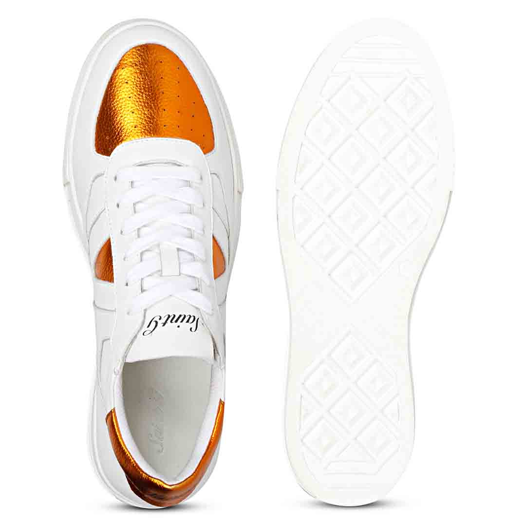 Whitesta Arlo Unisex White & Orange Leather Sneakers