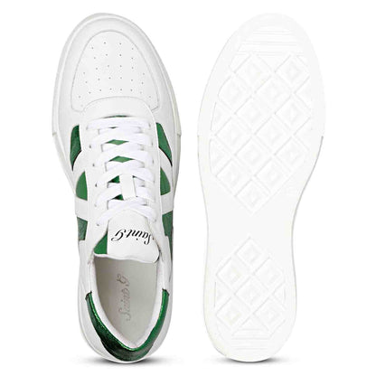 Whitesta Elliot Unisex White & Green Leather Handcrafted Sneakers