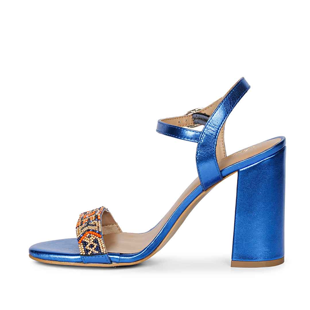 Navy Metallic Leather Fashion Heels