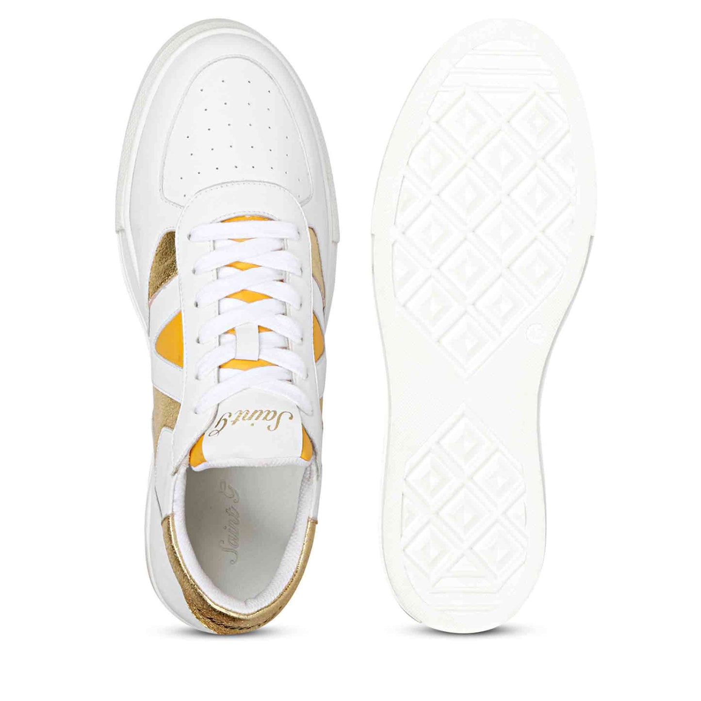 Whitesta Felix Unisex White & Yellow Leather Sneakers