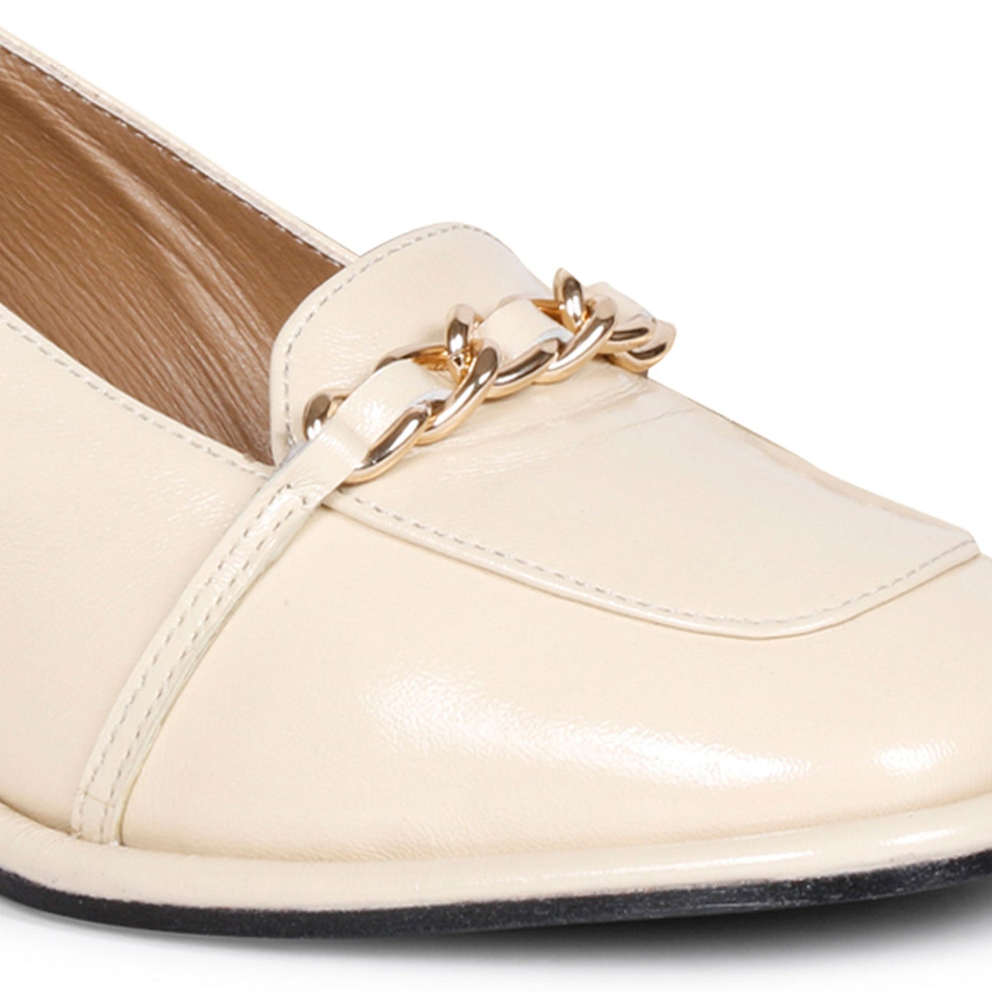 Elegant Ivory Patent Leather Moccasins