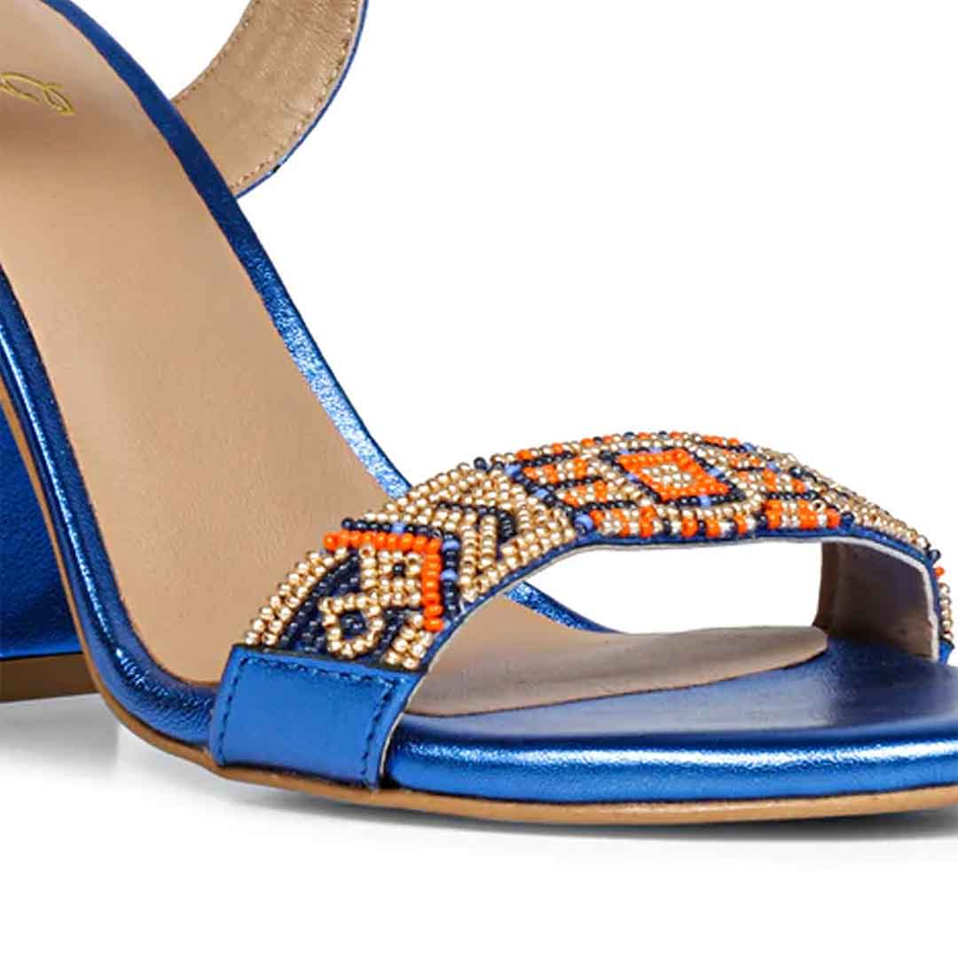 Navy Metallic Leather Fashion Heels