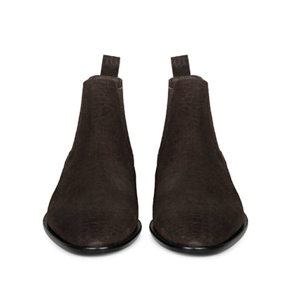 Brown Croco Print Suede Leather Chelsea boots For men