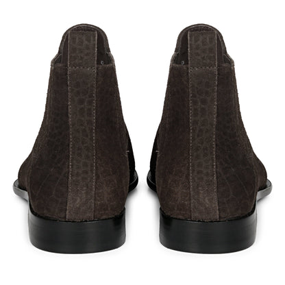 Saint Illiad Brown Croco Print Suede Leather Chelsea boots