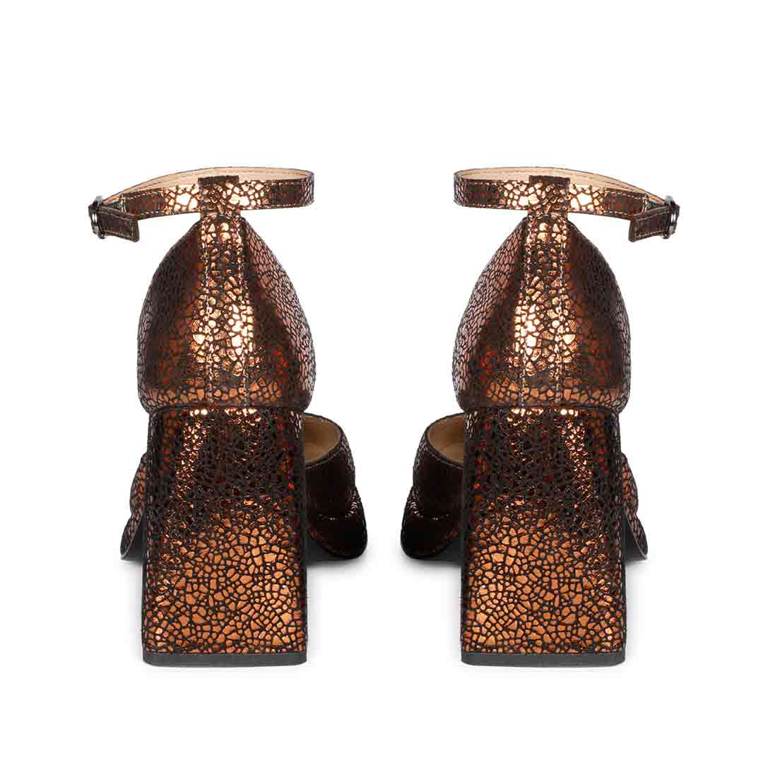 Glamorous Saint Emma Block Heels – Shiny Bronze Leather