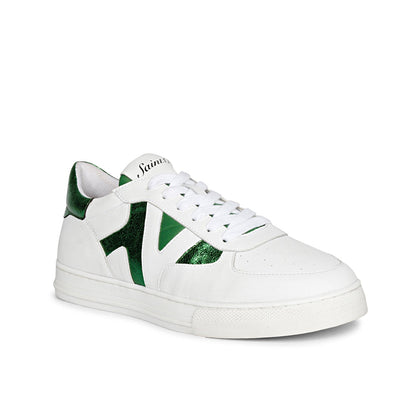 Whitesta Elliot Unisex White & Green Leather Handcrafted Sneakers