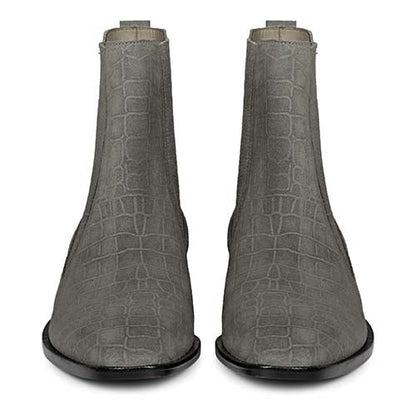 Saint Ollie Grey Croco Print Suede Leather Chelsea boot