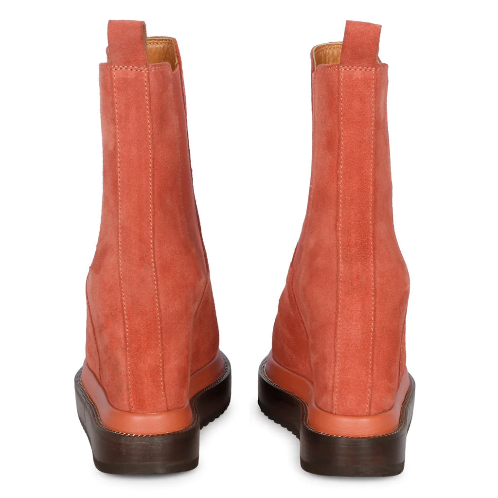 Sleek and stylish Saint Sylvie Orange Wedge Boots with leather inner, offering comfort and elevated fashion in every step
