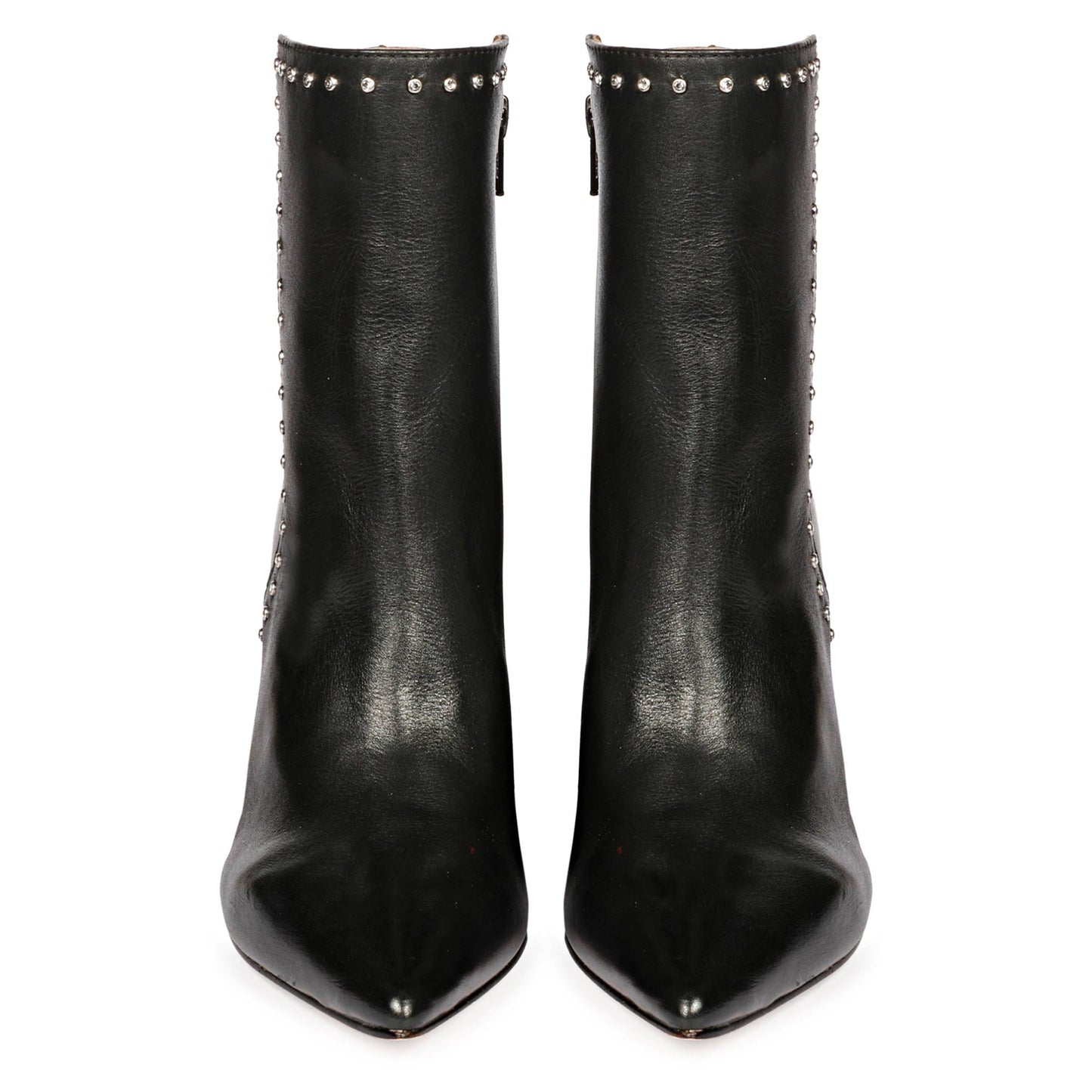 Block Heel Boots, Black Leather, Saint Fia