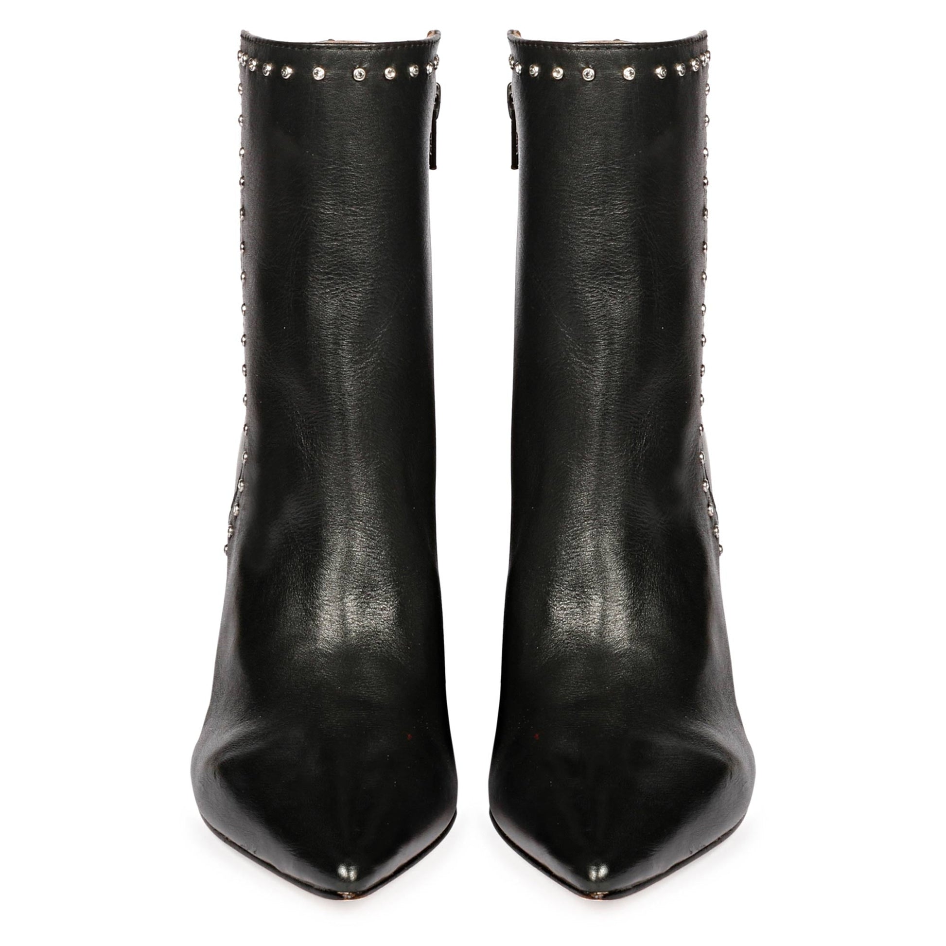 Block Heel Boots, Black Leather, Saint Fia