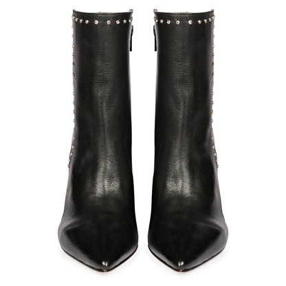 Block Heel Boots, Black Leather, Saint Fia