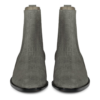 Saint Ollie Grey Croco Print Suede Leather Chelsea boot