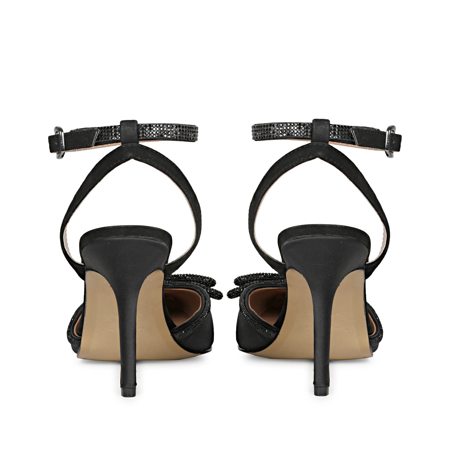 Saint Kylie's Crystal Bow Black Pumps - Timeless elegance in black leather with dazzling crystals