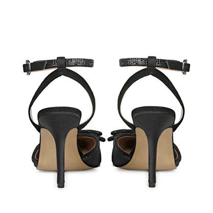 Saint Kylie's Crystal Bow Black Pumps - Timeless elegance in black leather with dazzling crystals