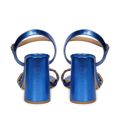 Navy Metallic Leather Fashion Heels