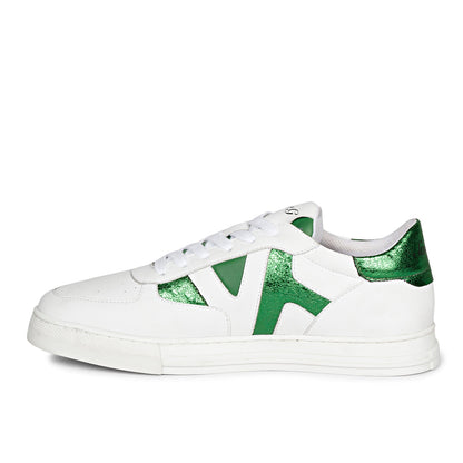 Whitesta Elliot White & Green Leather Handcrafted Sneakers