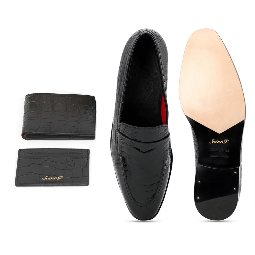 Saint Callisto Black Croco Patent Leather Embossed With Set
