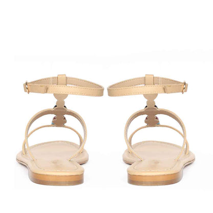 Saint Tyas Multi Stone Beige Leather Sandals