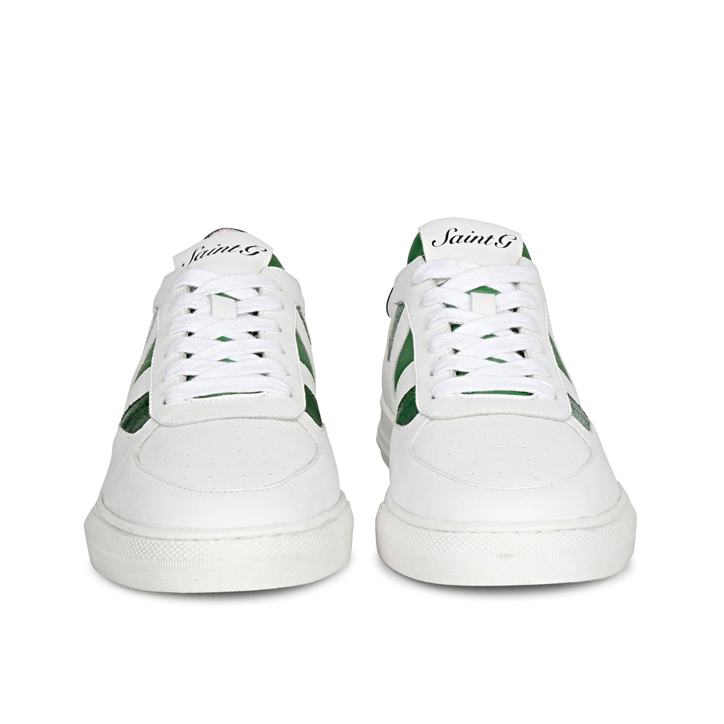 Whitesta Elliot Unisex White & Green Leather Handcrafted Sneakers
