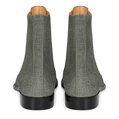 Saint Ollie Grey Croco Print Suede Leather Chelsea boot