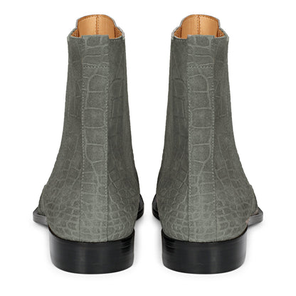 Saint Ollie Grey Croco Print Suede Leather Chelsea boot